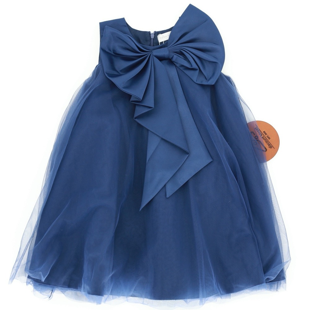 Trish Scully Girls Navy Blue Big Bow Detail Tulle Dress Formal Size 5 NWT
